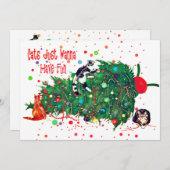 . .猫はクリスマスツリー·おもしろいがしたい シーズンカード (正面/裏面)