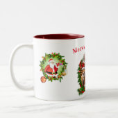 猫はクリスマス動物を楽しむ ツートーンマグカップ (左)