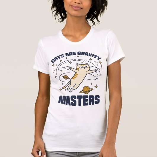 猫はグラビティマスターおもしろい- 宇宙猫 Tシャツ (正面)