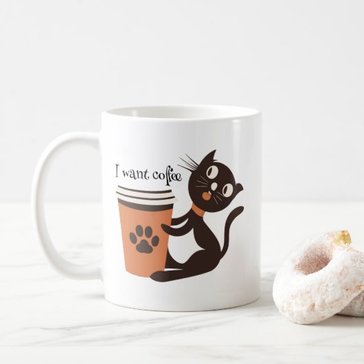 猫はコーヒーが欲しおもしろいい コーヒーマグカップ (ドーナツ)