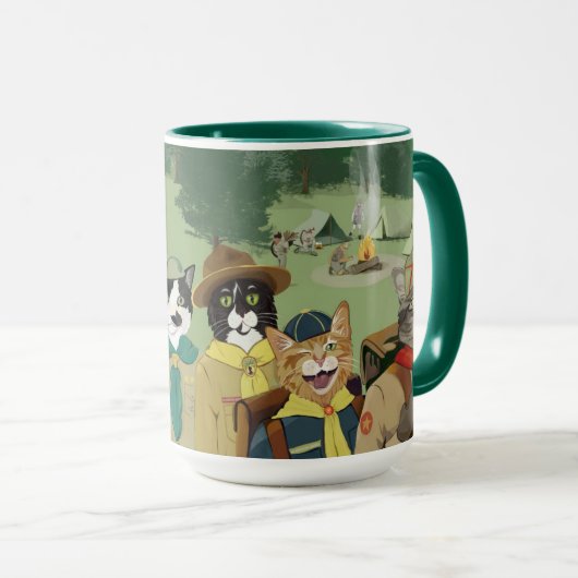 猫はコーヒーまたはココアマグ偵察します マグカップ (正面右)