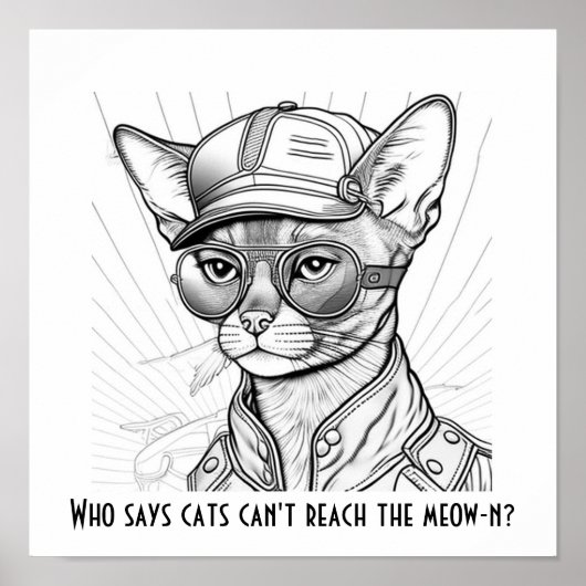 猫はニャーニャーに届かないって誰が言うの？猫アート ポスター (正面)