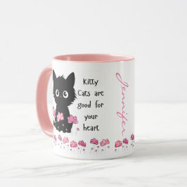 猫はハートに良いブラック子猫 マグカップ
