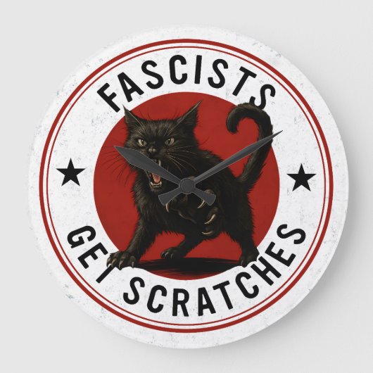 猫はファシストに反対 ラージ壁時計 (正面)