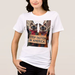 猫はファシズムストップの政治を言う トライブレンドTシャツ