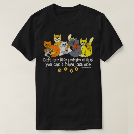 猫はポテトチップスおもしろいの黒い Tシャツ (デザイン正面)