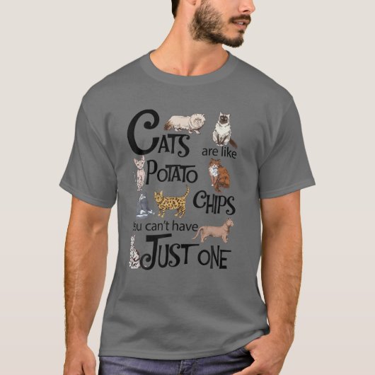 猫はポテトチップスみたいで、1匹じゃ駄目 Tシャツ (正面)
