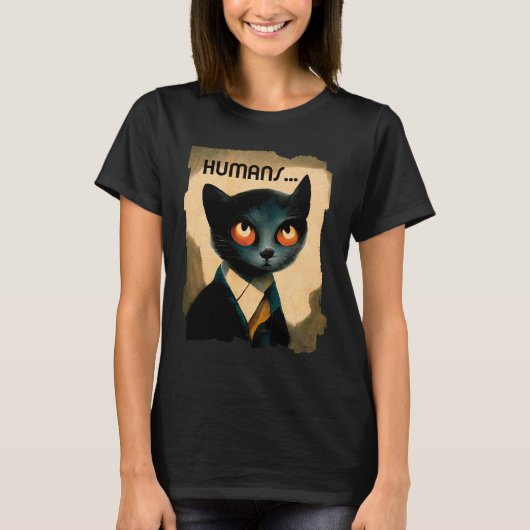 猫は人間が嫌い |アートおもしろい猫好き Tシャツ (正面)