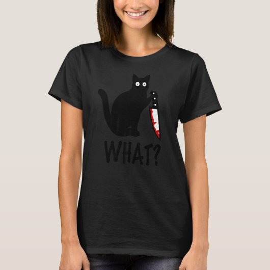 猫は何と黒Ca殺意のあるナイフで猫 Tシャツ (正面)