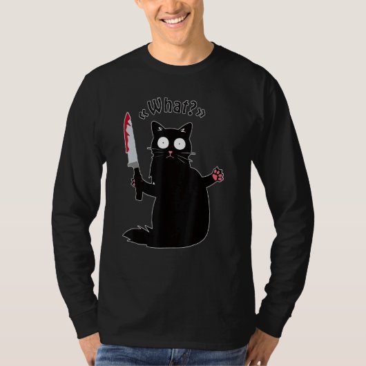猫は何と黒Ca殺意のあるナイフで猫 Tシャツ (正面)
