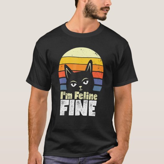 猫は大丈夫 日没の猫 Tシャツ (正面)