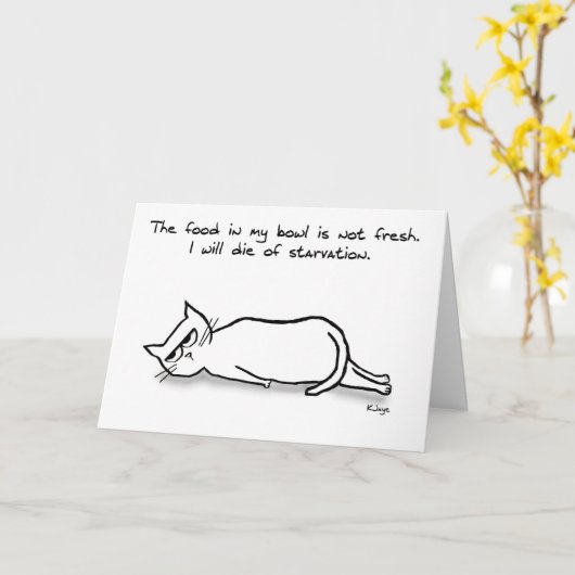 猫は新鮮な食べ物を求おもしろいめる – Cat Card カード (黄色い花)