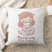 猫は最高の友達 かわいい女の子のスロー枕 クッション (ブランケット)