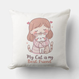 猫は最高の友達 かわいい女の子のスロー枕 クッション