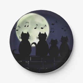 猫は月明かりの中で待ち構えている。 ペーパープレート
