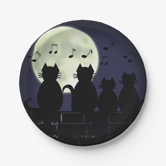 猫は月明かりの中で待ち構えている。 ペーパープレート (正面)