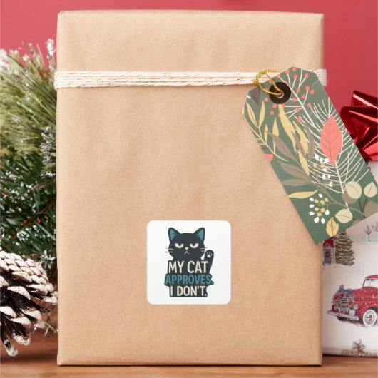 猫は気に入ったみたい、僕はダメだけど – 笑える猫の名言 スクエアシール (クリスマス)