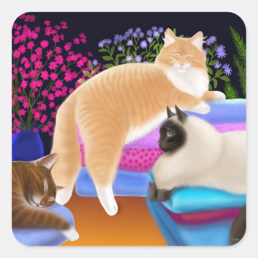 猫は洗濯が好き スクエアシール (正面)