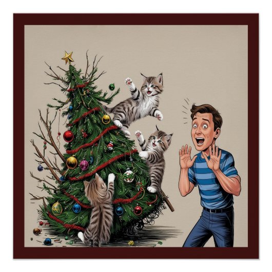 猫は登山で木を倒そうとしている ポスター (正面)