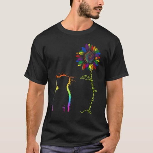 猫は私の太陽 ひまわりの猫 レインボー LGBT Ga Tシャツ (正面)