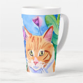 猫は私の部族 |オレンジ色の猫と花 カフェラテマグ (右アングル)