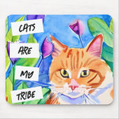猫は私の部族 |オレンジ色の猫と花 マウスパッド (正面)