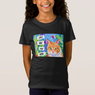 猫は私の部族 オレンジ色の猫と花 Tシャツ