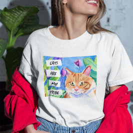 猫は私の部族 |オレンジ色の猫と花 Tシャツ