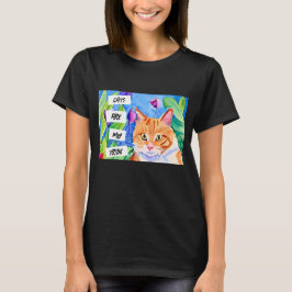 猫は私の部族 |オレンジ色の猫と花 Tシャツ