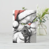 猫は銃を持っている 面白いクリスマスカード シーズンカード (スタンド正面)