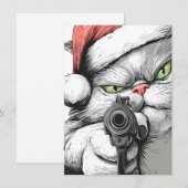 猫は銃を持っている 面白いクリスマスカード シーズンカード (正面/裏面)