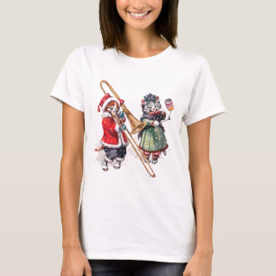 猫は雪のトロンボーンを遊びます Tシャツ