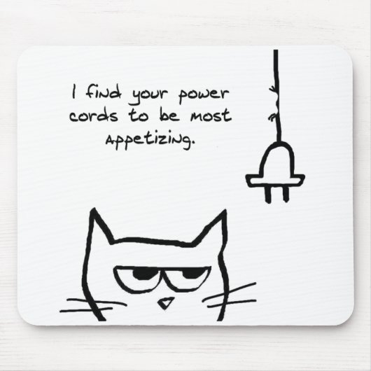 猫は電源コード-おもしろいな猫のマウスパッド--を愛します マウスパッド (正面)