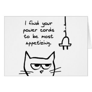 猫は電源コード-おもしろいな猫カード--をかみ砕くことを愛します
