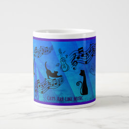 猫は音楽のようなもの ミュージックスタッフとギターのティール ジャンボコーヒーマグカップ