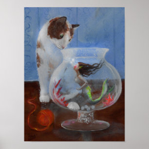 猫は魚の鉢の中に人魚を見つけた! ポスター