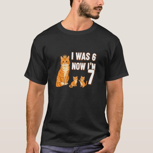 猫は6歳でした 今は7歳 誕生日 7歳の誕生日 お誕生日おめでとう Tシャツ (正面)