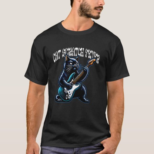 猫ひっかき病 ギターを弾く猫 ロックンロール Tシャツ (正面)