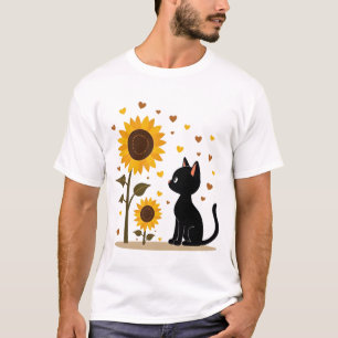 猫ひまわりクリスマスツリー サン フラワー 猫好き  Tシャツ
