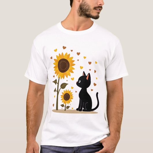 猫ひまわりクリスマスツリー サン フラワー 猫好き Tシャツ (正面)