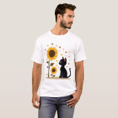 猫ひまわりクリスマスツリー サン フラワー 猫好き Tシャツ (正面フル)