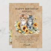 猫ひまわり素朴と子猫誕生日カード (正面/裏面)