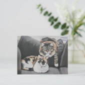 猫ぶら下がったの絵はがき ポストカード (スタンド正面)