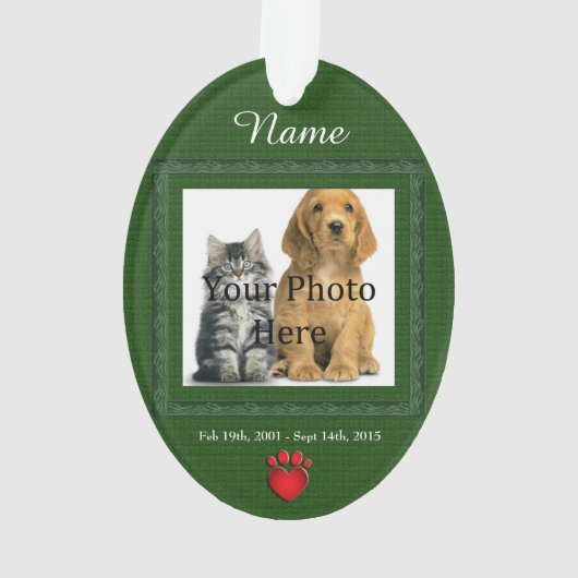 猫または犬のアクリルオーナメントのメモリの緑 オーナメント (裏面)