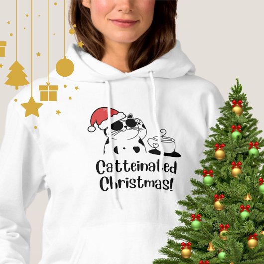 猫まみれのクリスマスコーヒーと猫好きホリデー パーカ