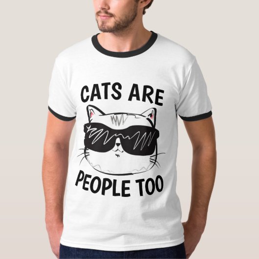 猫も人おもしろいだ Tシャツ (正面)