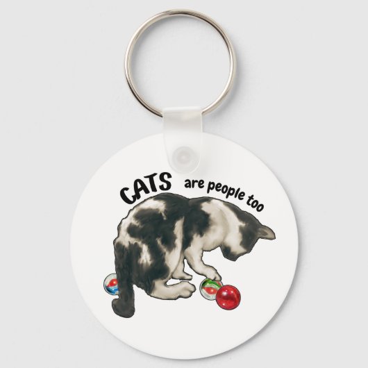 猫も人間だね、猫とビー玉 キーホルダー (正面)
