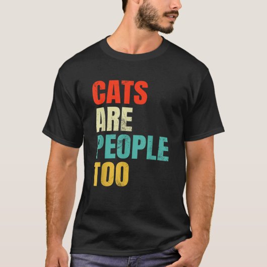 猫も人間だ ネコ レトロ 動物保護 猫 L Tシャツ (正面)