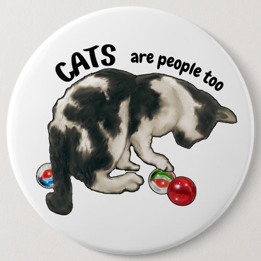 猫も人間だ、猫とビー玉のアート作品 缶バッジ (正面)