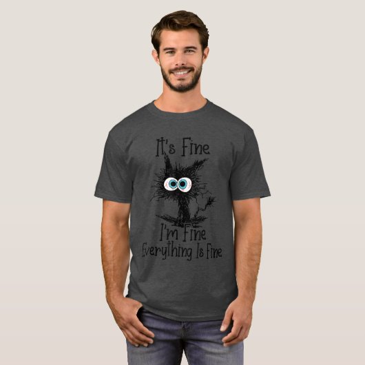 猫も大丈夫 私も大丈夫 全て大丈夫 面白い猫 リトロ Tシャツ (正面フル)
